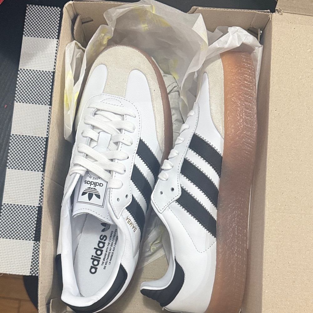 Adidas Men's White and Black Sneakers with Gum Sole